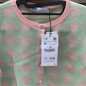 Zara Pastel Pink and Green Checkered Sweater